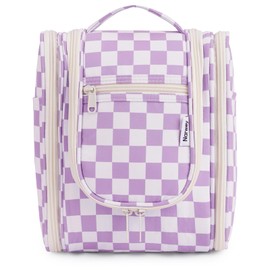 Narwey Small Checked Hanging Travel Toiletry Bag for Women, Travel Bag for Toiletries, Makeup Bag Organizer Cosmetic Bags Make Up Bags for Women (Purple Checkerboard)