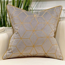 Avigers 20 x 20 Inches Grey Gold Plaid Cushion Case Luxury European Throw Pillow Cover Decorative Pillow for Couch Living Room Bedroom Car