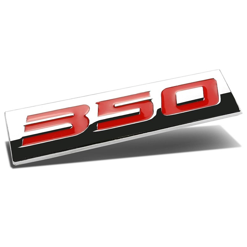 Auto Dynasty Chrome Finish Metal Emblem 350 Badge, (Red Letter)