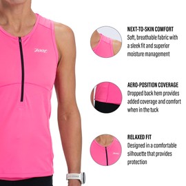 Zoot Women's Core Tri Tank, Performance Triathlon Race Tank Top, UPF 50+ Fabric, Rear Pockets, Mesh Panels, & Cam Lock Zipper - Bright Pink - Medium