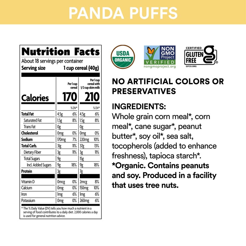EnviroKidz Organic Panda Puffs Cereal, 10.6 oz (Pack of 1),