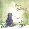ALEX CLARK Cat and Snow Roses Christmas Card Pack of