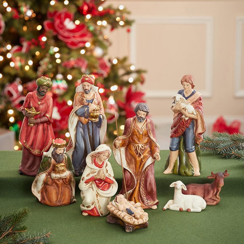 Kurt Adler 9-Inch Porcelain Nativity Figure Tablepiece Set of 9