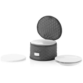 STOZU Almacenamiento de placas de 12 pulgadas, contenedor de almacenamiento de China con 12 divisores de fieltro, apilable con interior acolchado, gris, 12 pulgadas de ancho x 7 pulgadas de alto