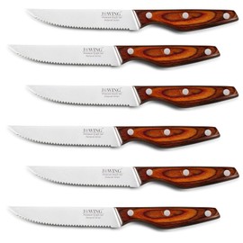 JXWING Steak Knives Set of 6, Professional German High Carbon Stainless Steel Steak Knife Set, Premium Full Tang Steak Knives with Pakkawood Handle