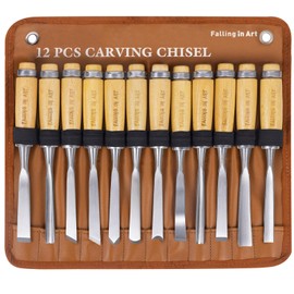 Falling in Art 12Pcs Wooden Carving Chisel Set, Woodworking Tools Set with a Leather Pouch, Full Size Knife Gouge Kit for Carving Projects, Ideal for Beginners and Professionals