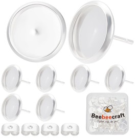Beebeecraft 1 Box 50Pcs Cabochon Stud Earring Blanks 925 Sterling Silver Plated Stainless Steel Brass Round Prong Bezels Trays Post Studs Butterfly Backs Settings for Jewelry Making Earrings Findings