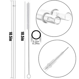 NINU 30-Pack Reusable Plastic Drinking Straws, 10.5 inches Long Clear Tumbler Replacement Straws with Cleaning Brush