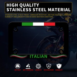 Motorcycle Italian Flag License Plate Frame Italy Flag Stainless Steel Material Funny Motorbike License Plate Holder Motorcycle Accessories 7" X 4" Inch