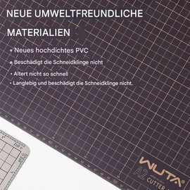 WUTA Cutting Mat Self-Healing, Double-Sided Craft Mat, Cut-Resistant, Professional A5 Leather Craft Mat (22 x 15 cm)