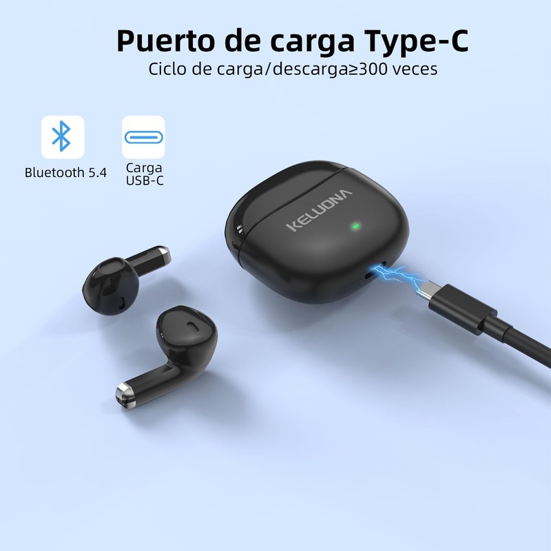 KELUONA KT10 Audifonos Inalámbricos, V5.4 Estéreo de Graves, IP67 los