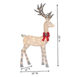 Animated White Glittering Reindeer Buck, 62" Tall with 90 Clear Pre Lit Lights, Christmas Decor