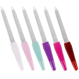 Nail Files for Natural Nails (6 PCs), Sword Metal Nail Files Made of Stainless Steel with Non Slip Handle, Double Sided Fingernail Files Sapphire Grit for Natural Nails Toenail Color Mix