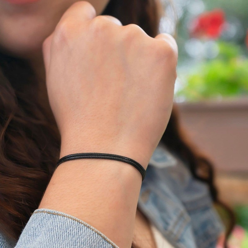 Adjustable Cord Kabbalah Bracelet, Evil Eye/Hand - Black