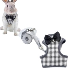 Pet Harness,Rabbit Harness and Leash Set, Cute Mesh Breathable Pet Vest Outdoor Camping Hiking Training, Bunny Jacket for Small Kitten, Puppy, Small Animal (Grey,L)