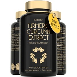 SuperSelf Turmeric Curcumin Capsules High Strength with Black Pepper - Pure Curcumin Extract with 95% Curcuminoids - 60 Tablets One a Day 500mg - Premium Turmeric Herbal Supplements - Enhanced Absorption