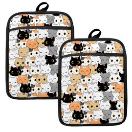HUGANE Cute Cat Pot Holders for Kitchen, Gifts for Cat Lovers, Cats Mom Dad Gifts Heat Resistant Hot Pads and Oven Mitts for Baking Cooking