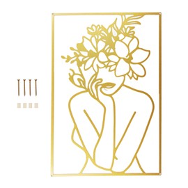 Single Line Art Wall Decor Iron Minimalist Female Line Drawing Home Hanging Wall Decor for Bedroom Kitchen Bathroom Living Room Gold Type C
