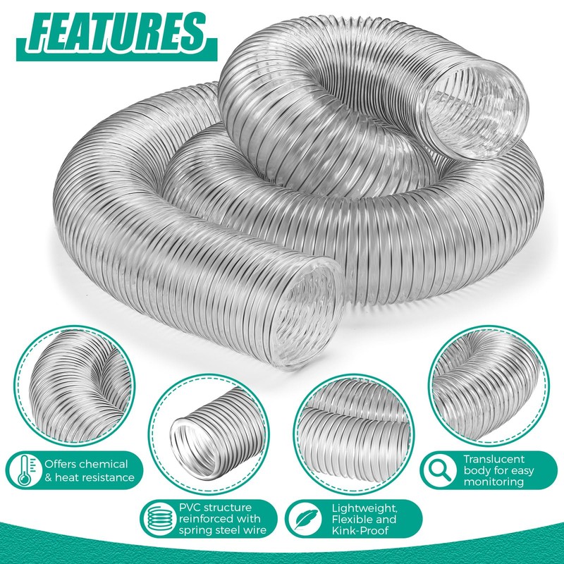 Therwen 4 x 15' Flexible PVC Dust Collection Hose, Heavy