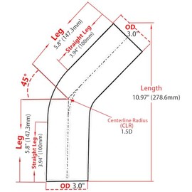 OSIDU OSIDU 45 Degree Aluminum Elbow Tube 3" (76mm) OD Aluminium Pipe Intercooler Pipe Air Intake Tube And Cooling Systems, High Polishing (3" OD (76mm)-1PCS)