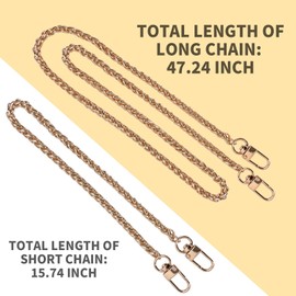 2Pcs Golden Twist Chain Straps, 40cm/120cm Purse Replacement Chain Straps with Metal Buckles for Cross Body Shoulder Bag Handbag