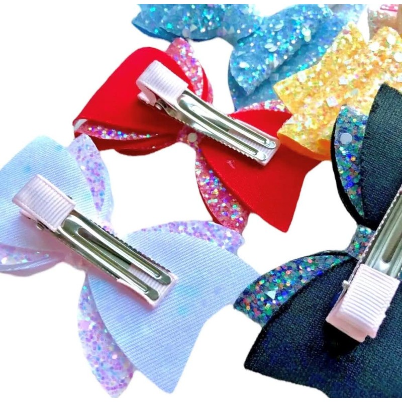 Grey Sliver Beautiful Glitter Hair Bows Clips Slides Grips for