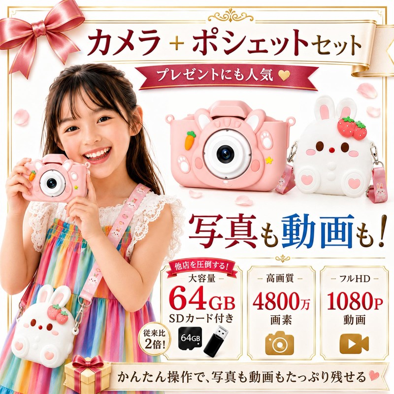 [Gift Wrapping Available] [64GB Included Pouch Set] Rabbit Kids Camera