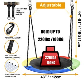 Hishine 43" Saucer Tree Swing for Kids, 360° Rotate Waterproof Flying Saucer Swing with Swivel, Hanging Straps, Adjustable Ropes, Round Mat Spinner Swing for Tree/Swing Set (4 Colors)