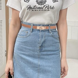 FENLDY Adjustable Thin Belts For Womens Skinny Belts For Dresses Womens Solid Color Alloy Turn Lock Belts For Jeans (Caramel Silver buckle)