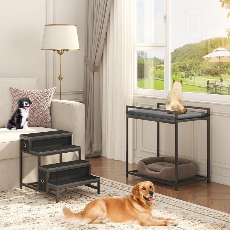 Saudism Pet Bunk Bed with Removable Stairs and 2 Drawers,