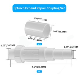LESSO 3/4 inch PVC Pipe Repair Kit,PVC Repair Coupling for Broken or Cracked In-Ground PVC Pipes,SCH40 White (Two Sets)