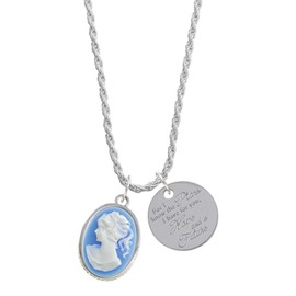 Delight Jewelry Silvertone Small Blue Oval Cameo For I Know the Plans I Have for You Charm Necklace, 20"+3"