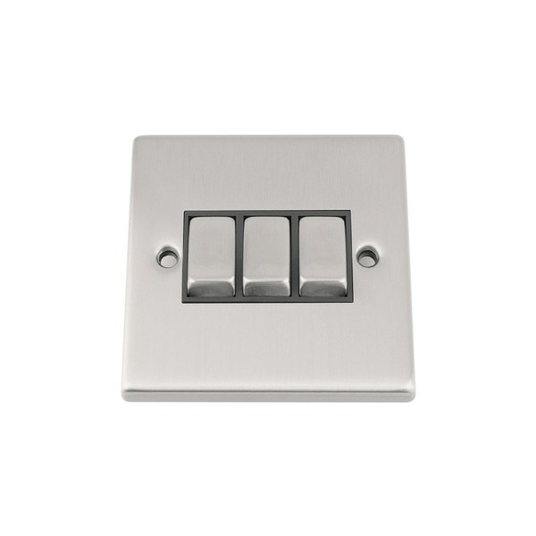 Triple Light Switch 3 Gang - Satin Matt Chrome -