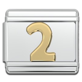 Fablinks Italian Bracelet Number Charm, 9mm Gold Digit Link Charms for Women, Stainless Steel Jewelry Bracelets Links for Men (Gold-2)