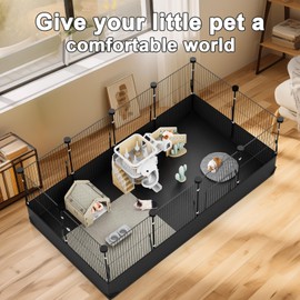 Tresbro Tresbro Guinea Pig Cage with Waterproof PVC Bottom Liner & One-Hand Release Hook, Triple Fixing C&C Cage for Guinea Pigs, Bunny, Rabbit, Hedgehog, Small Animal Indoor Playpen 48'L x 24'W x 16'H