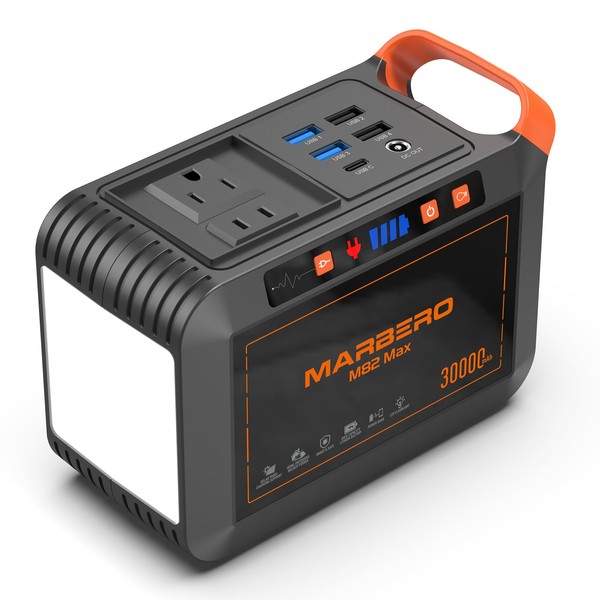 MARBERO Portable Power Station 111Wh Camping Lithium Battery Power Supply 30000mAh with 110V/120W Peak AC Outlet, USB QC3.0, LED Flashlights for CPAP Home Office Camping Emergency Backup