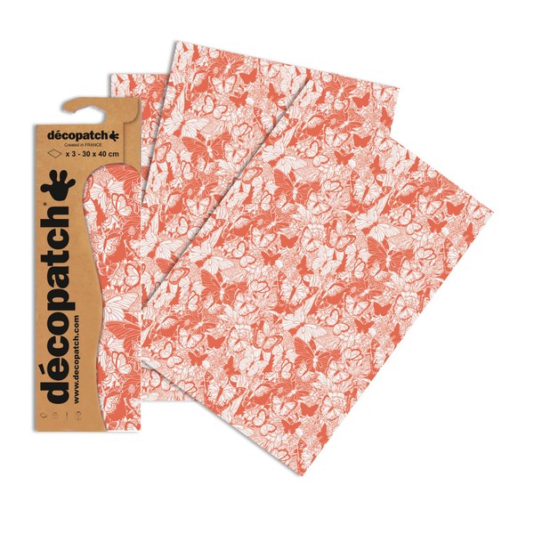 Decopatch Paper No. 762 (Orange Salmon Butterflies, 395 x 298 mm) (Pack of 3)