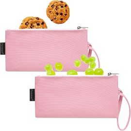 Reusable Sandwich Bag/Snack Bag for Kids & Adults, Dual Layer Lunch Bag with Handle, Washable, Food Safe, BPA Free (2-Pack, Pink)