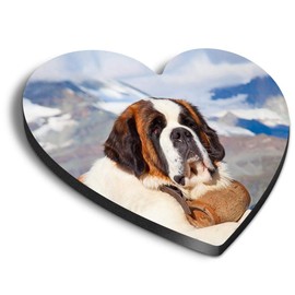 1 x Heart MDF Magnets - St Bernard Mountain Rescue Dog 12731