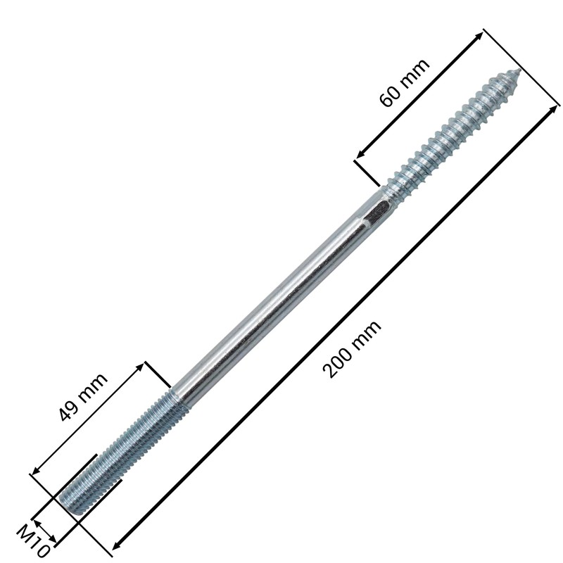 SKIR'CO Pack of 10 Hanger Bolts M10 x 200 mm,