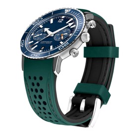 Kai Tian Durable Two Tone Silicone Curved Ends 20mm Racing Sport Rubber Watch Bands Strap Green(Black Stitch) for Men Women