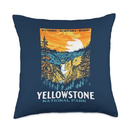 Retro Yellowstone National Park WPA Style Lower Falls Throw Pillow