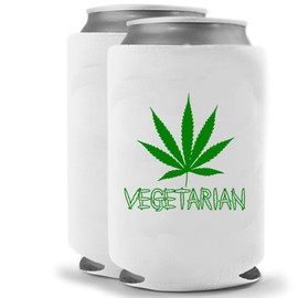 Vegetarian Weed Marijauna Leaf Coolies | Set of Two (2) Funny Novelty Can Cooler | Beer Beverage Holder | Craft Beer Gifts | Neoprene Can Cooler