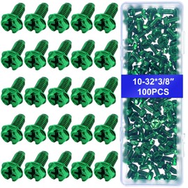 Tandefio 100 Pcs Ground Screws for Electrical Box, 10-32 x 3/8 Inch Green Hex Head Grounding Screw Combo Slotted Hex Washer Head for Electrical Junction Box, Metal Outlet and Switch Boxes
