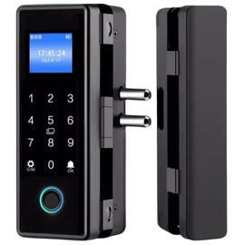 Smart Lock for Glass Door, Lock Automatically, 5 Ways Unlock, with Screen., Fingerprint and Remote Control with Keypad Doorbell Function,Password Access Card and App Control