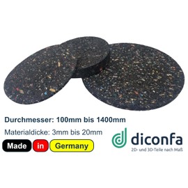 diconfa Circular Round Building Protection Mat Diameter 0.1 m to 1.4 m – Thickness 3 to 20 mm – Choice Diameter 500 mm (50 cm), 5 mm Thick – Protective Mat Round Rubber Granulate Mat Rubber