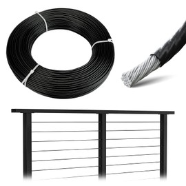Muzata 150 ft Black Vinyl Coated Wire Rope 1/8" Overmolded to 3/16" 7x7 Strands Coated Stainless Steel Cable for 1/8" Black Cable Railing System Indoor Outdoor WR17