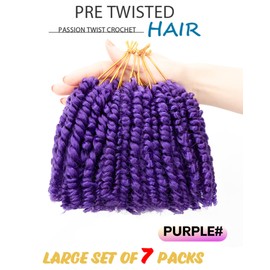 4 Inch 7 Packs Super Short Passion Twist Crochet Hair for Black Women and Kids-Purple Pre Looped Pretwisted Soft Hair Extensions,Braided by Synthetic Spring Kinky Twist Bohemian Curl(4"-7P,Purple)