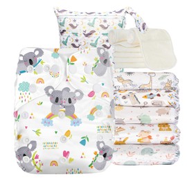 Kolo Set of 6 Washable Nappies, 6 Cloth Nappy Inserts Bamboo, Nappy Bag for Travel, Unisex Adjustable Cloth Nappies Baby