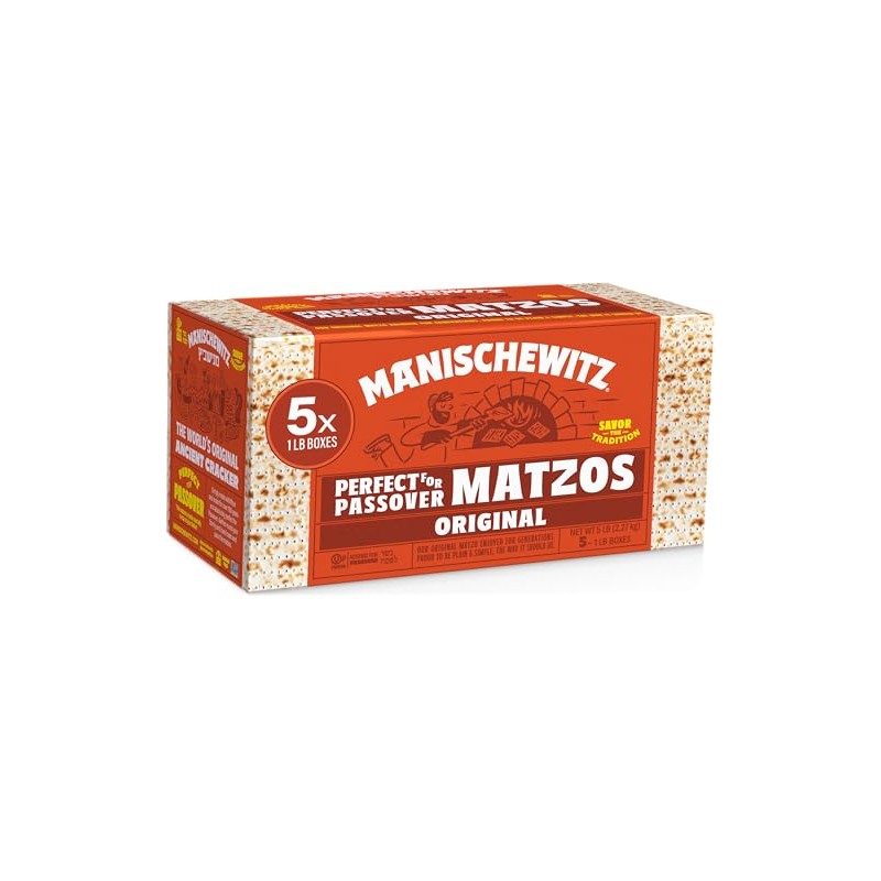 Manischewitz Passover Matzo, 5x1lbs Boxes (Total 5 Boxes) Freshly Baked
